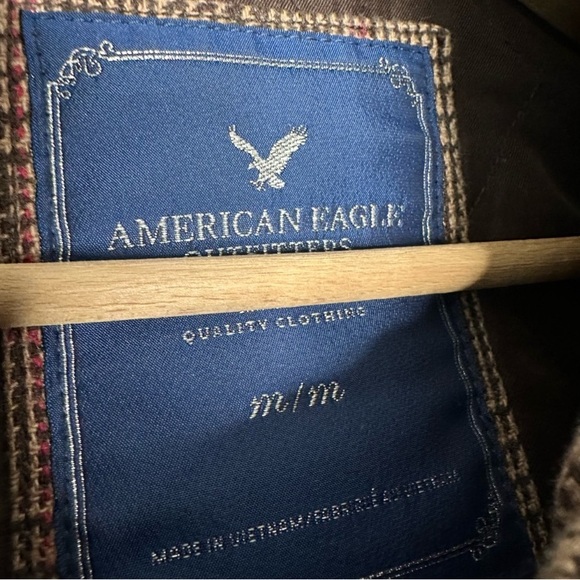 American Eagle Brown Plaid Houndstooth Tweed Hooded Bomber Jacket Size Medium - Picture 5 of 6